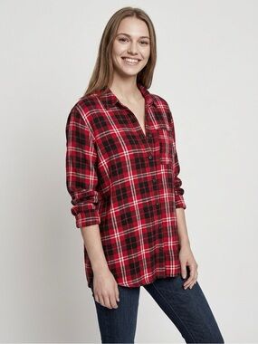Lane Bryant Red and Black Plaid Button-Down Shirt